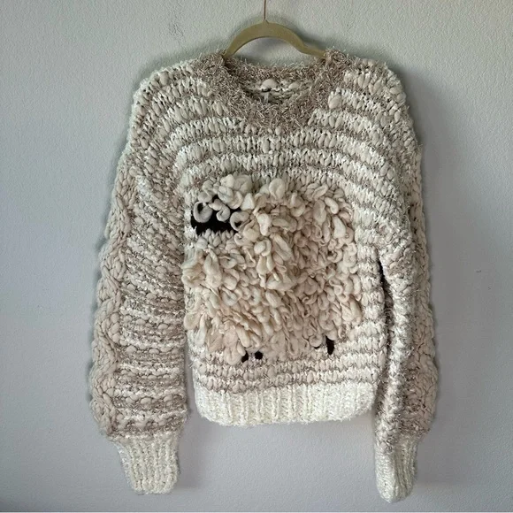 Free People Dream Of Sheep Textured Pullover Sweater SZ S - Picture 3 of 9